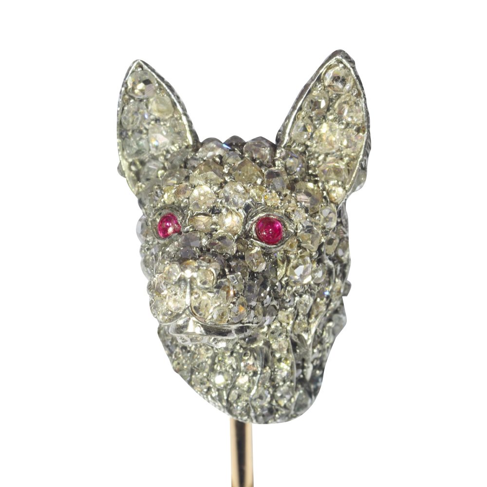Antique Victorian Diamond Dogs Head Stick Pin