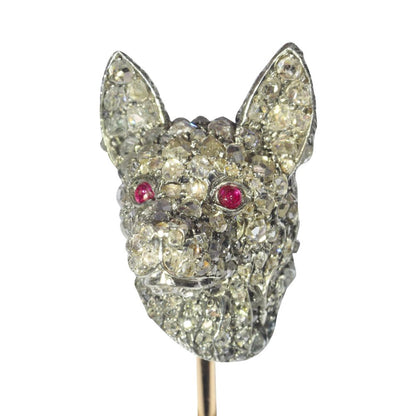 Antique Victorian Diamond Dogs Head Stick Pin