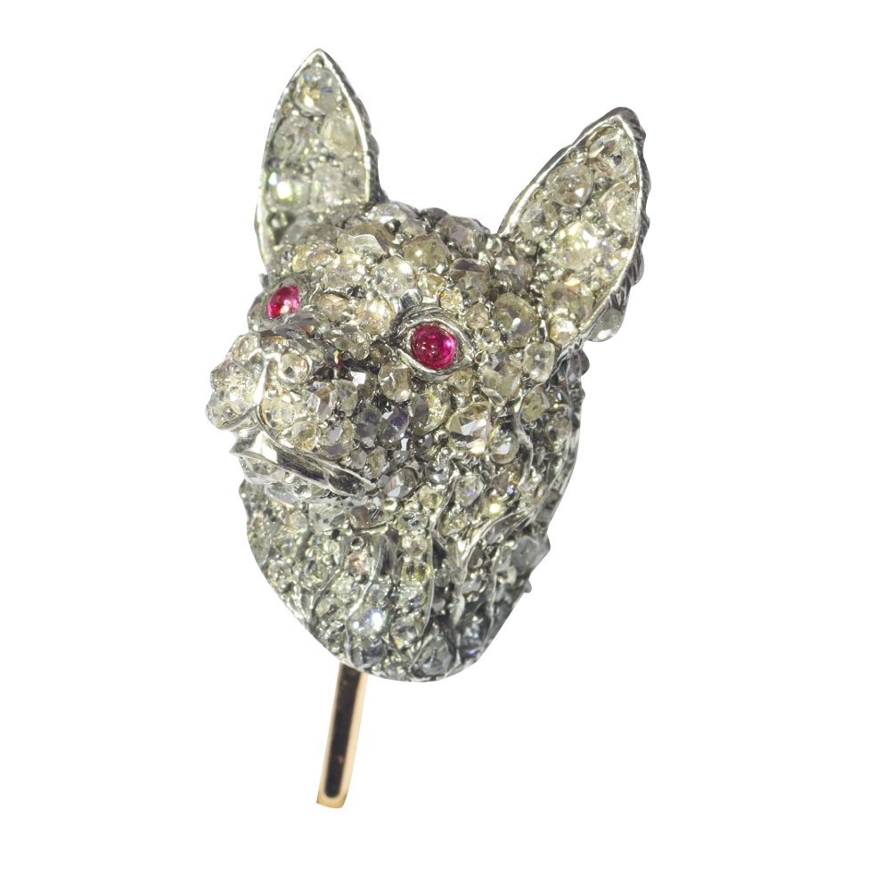 Antique Victorian Diamond Dogs Head Stick Pin