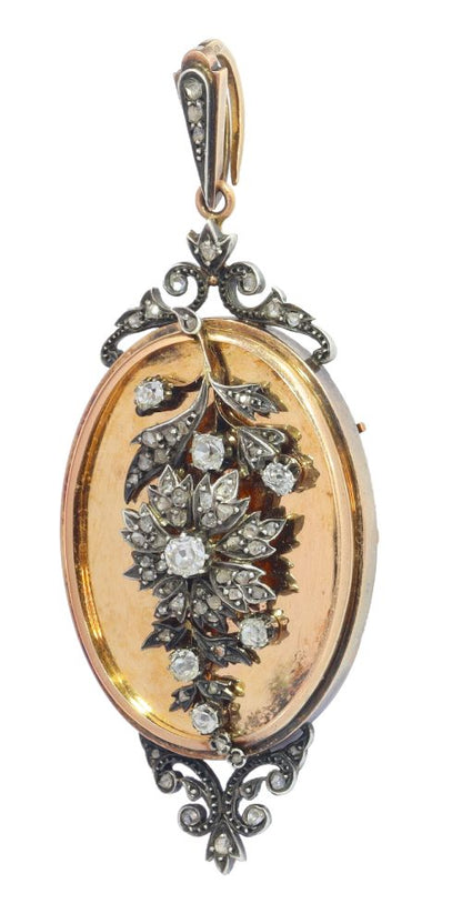 Victorian Antique Diamond Set Gold Locket Pendant Brooch