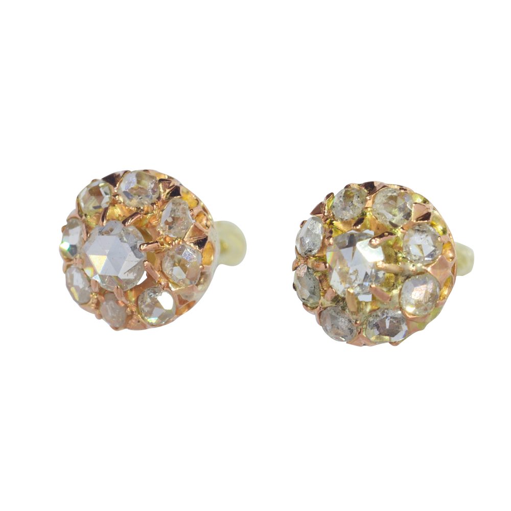 Victorian Antique Rose Cut Diamond Cluster Stud Earrings