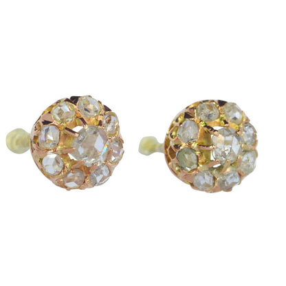 Victorian Antique Rose Cut Diamond Cluster Stud Earrings