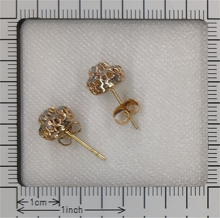 Victorian Antique Rose Cut Diamond Cluster Stud Earrings in 18ct Yellow Gold