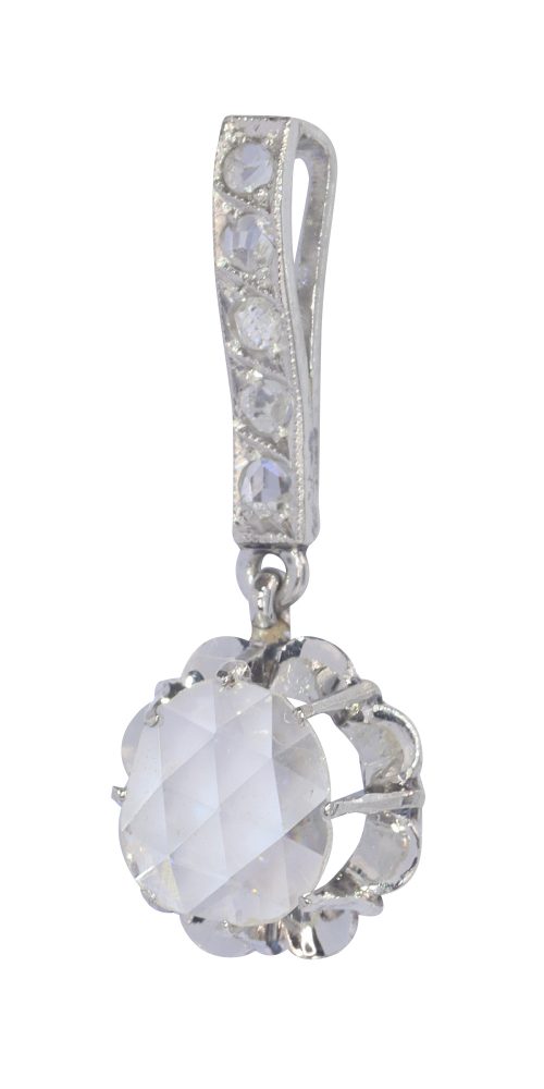 Art Deco Rose Cut Diamond Pendant 18ct White Gold