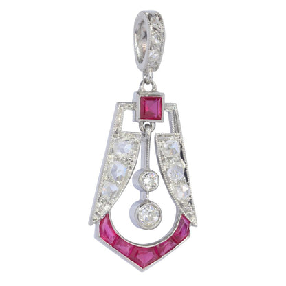 Art Deco Ruby and Diamond Pendant in Platinum