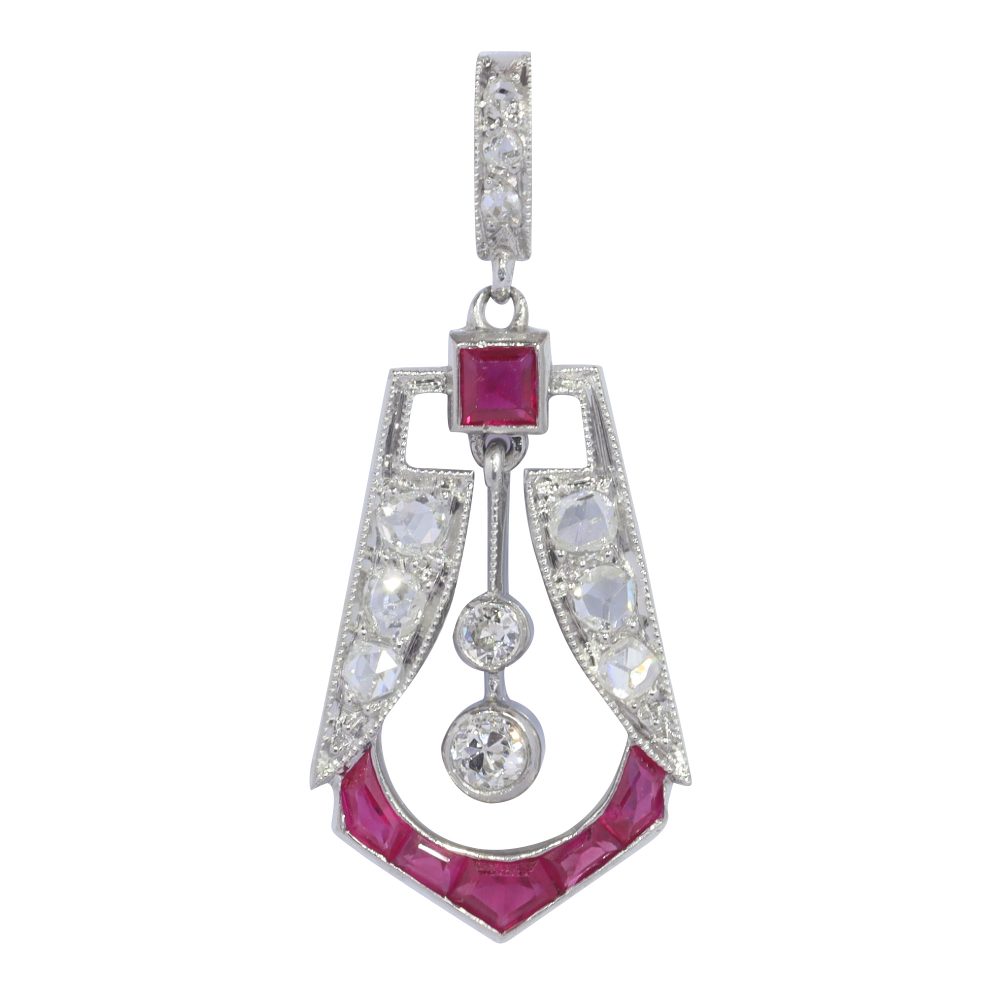 Art Deco Ruby and Diamond Pendant in Platinum