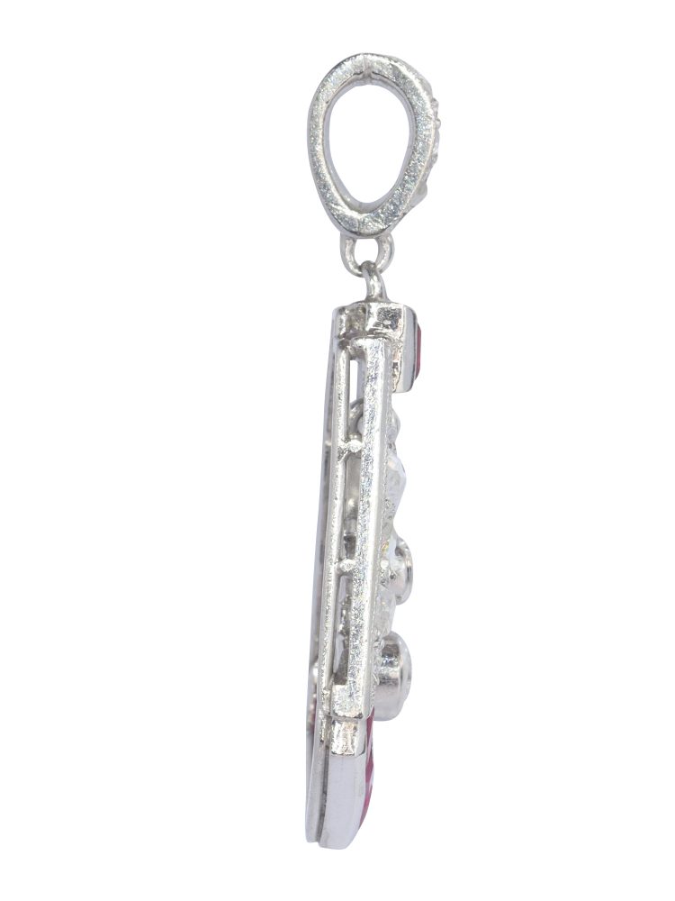 Art Deco Platinum Ruby and Old Cut Diamond Pendant