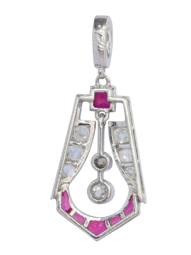 Vintage Antique Platinum Ruby and Old Cut Diamond Pendant