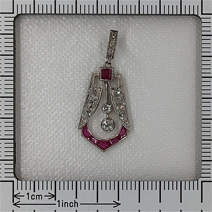 Art Deco Platinum Ruby and Old Cut Diamond Pendant