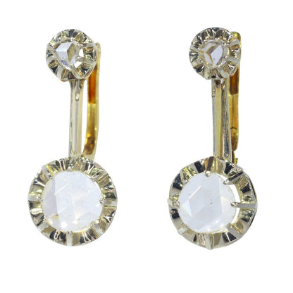 Vintage Rose Cut Diamond Drop Earrings Circa 1930