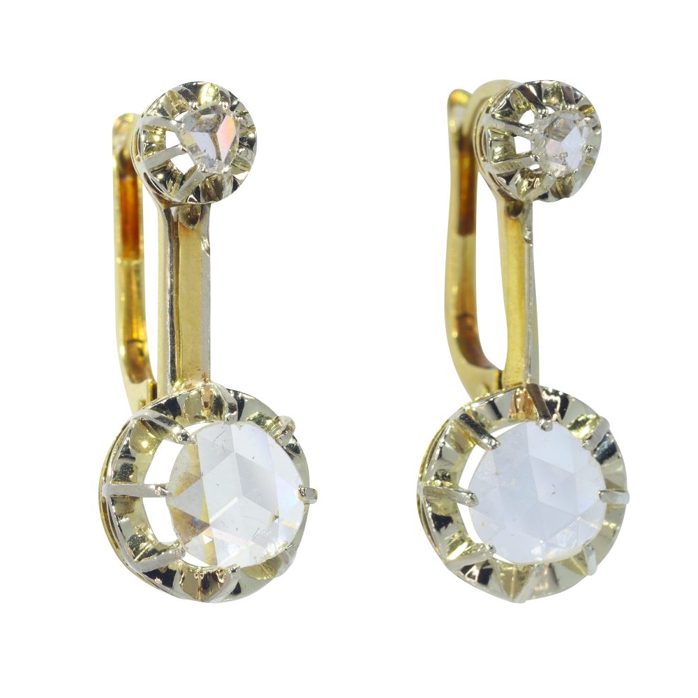 18ct Gold Rose Cut Diamond Drop Earrings Circa 1930