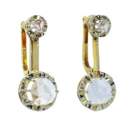 18ct Gold Rose Cut Diamond Drop Earrings Circa 1930
