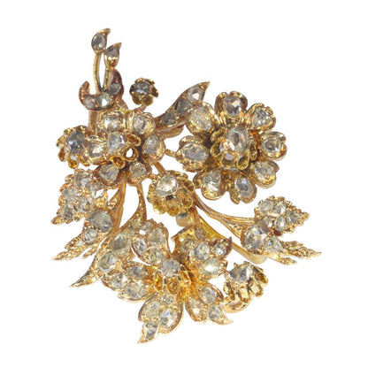 19th century Rose Cut Diamond Flower Spray Brooch 18ct Rose Gold