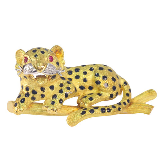 Vintage 1960s Yellow Gold Leopard Brooch