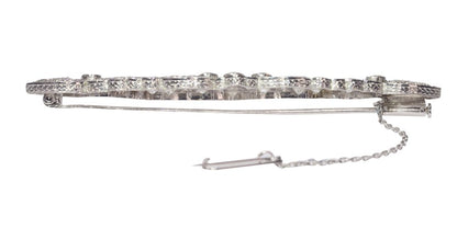 Art Deco 6.9ct Old Mine Cut Diamond Brooch with Sapphires in Platinum