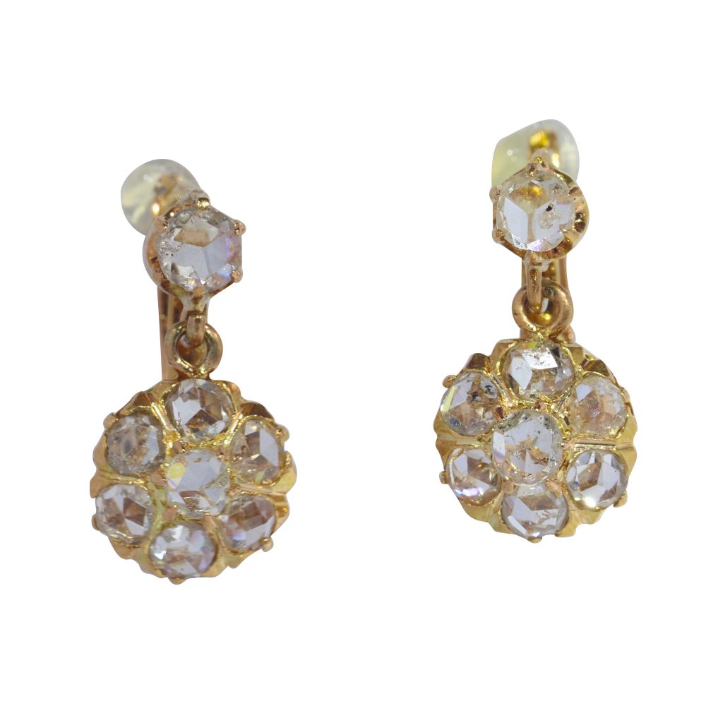 Victorian Antique Rose Cut Diamond Drop Earrings
