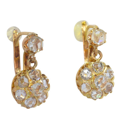 Victorian Antique Rose Cut Diamond Drop Earrings