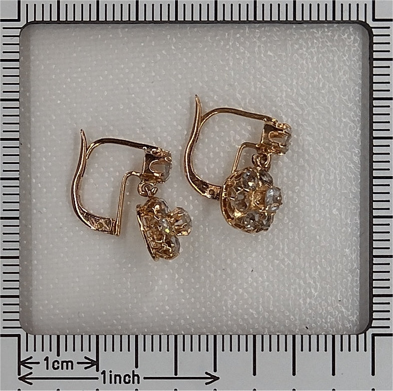 Victorian Antique Rose Cut Diamond Drop Earrings