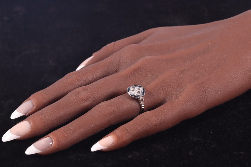 Art Deco Antique Sapphire and Diamond Cluster Ring