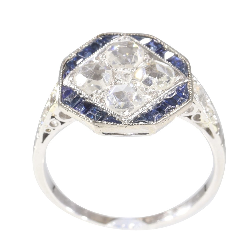 Art Deco Antique Sapphire and Diamond Cluster Ring