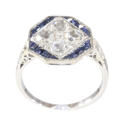 Art Deco Antique Sapphire and Diamond Cluster Ring