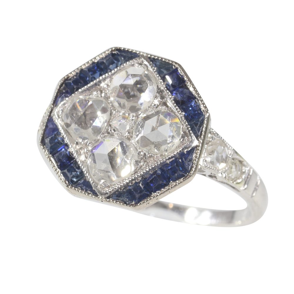 Art Deco Antique Sapphire and Diamond Cluster Ring