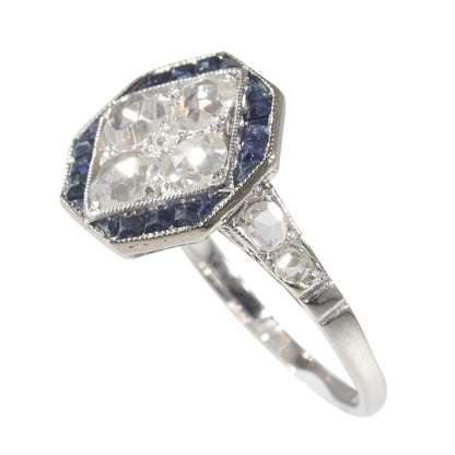Art Deco Antique Sapphire and Diamond Cluster Ring