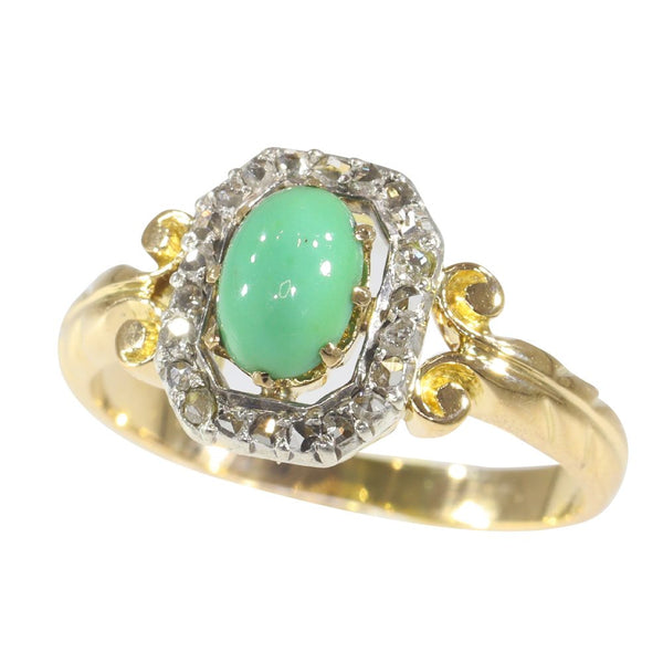 Victorian Antique Turquoise and Diamond Ring
