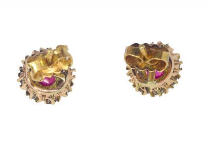 Antique Victorian Ruby and Diamond Cluster Stud Earrings