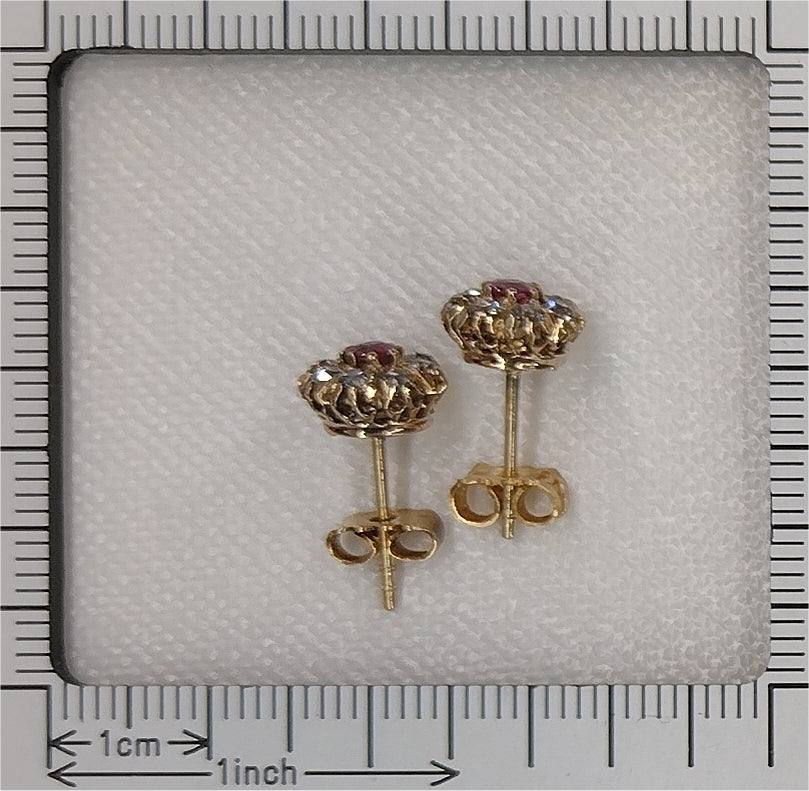 Antique Victorian Ruby and Diamond Cluster Stud Earrings