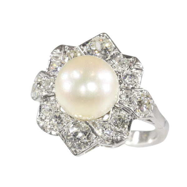 Antique Art Deco Pearl and Diamond Cluster Ring