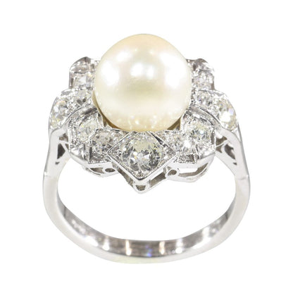 Antique Art Deco Pearl and Diamond Cluster Ring