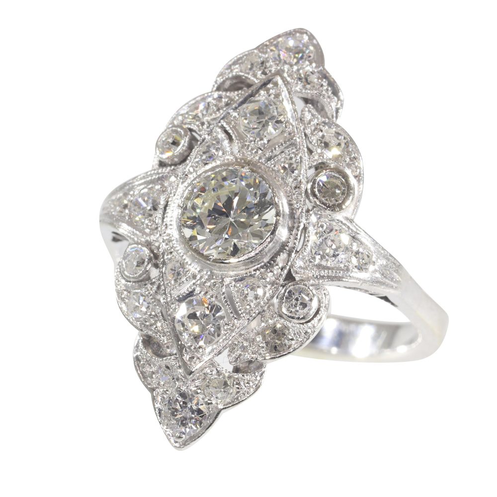 Vintage 1.20ct Diamond Navette Cluster Ring