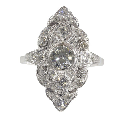 Vintage 1.20ct Diamond Navette Cluster Ring