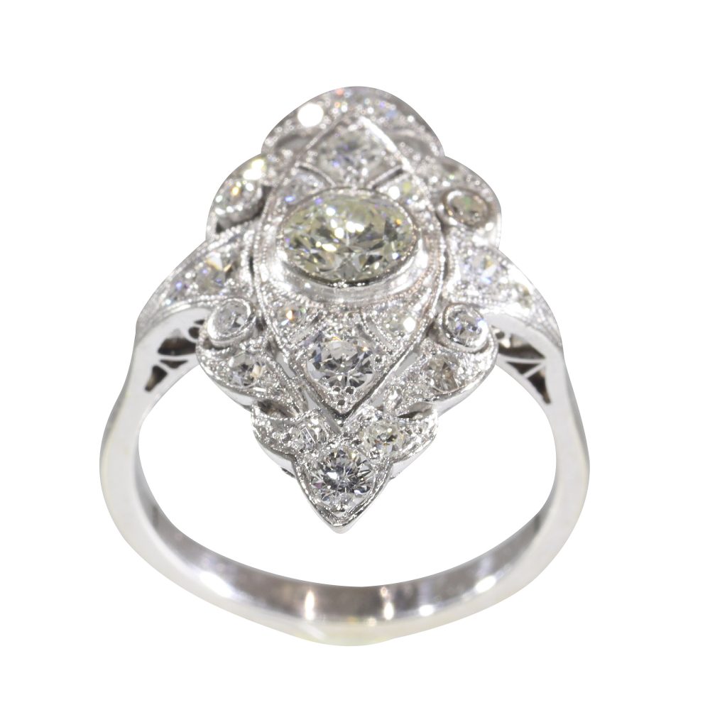 Vintage 1.20ct Diamond Navette Cluster Ring
