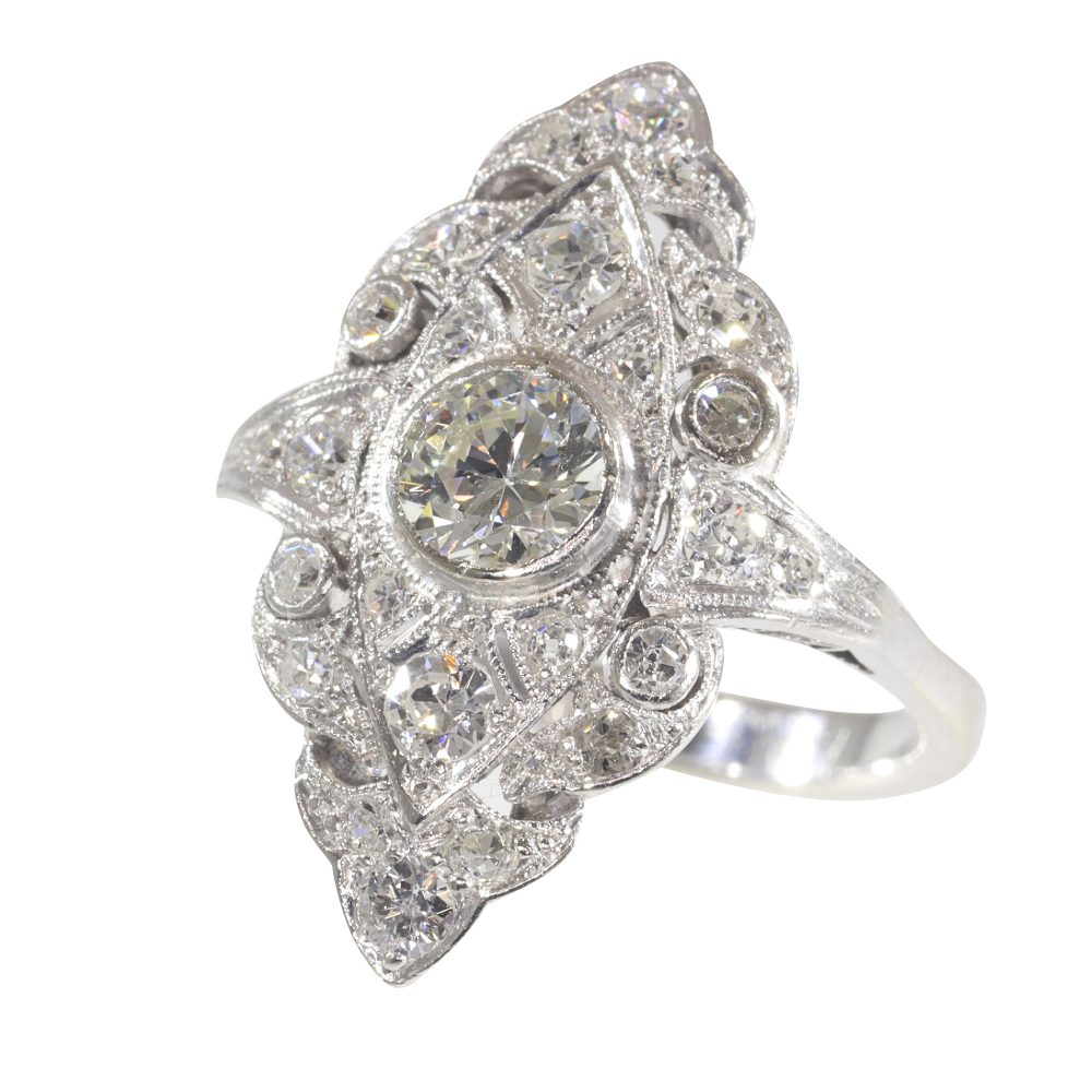 Vintage 1.20ct Diamond Navette Cluster Ring