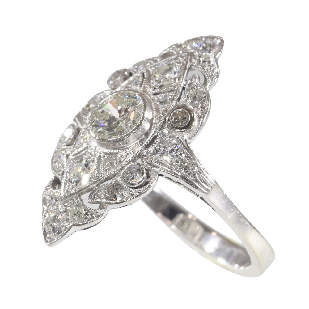 Vintage 1.20ct Diamond Navette Cluster Ring