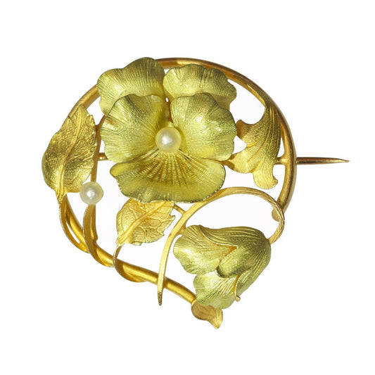 Antique Art Nouveau Floral Pearl Brooch