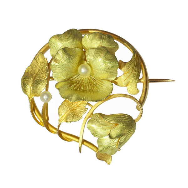 Antique Art Nouveau Floral Pearl Brooch