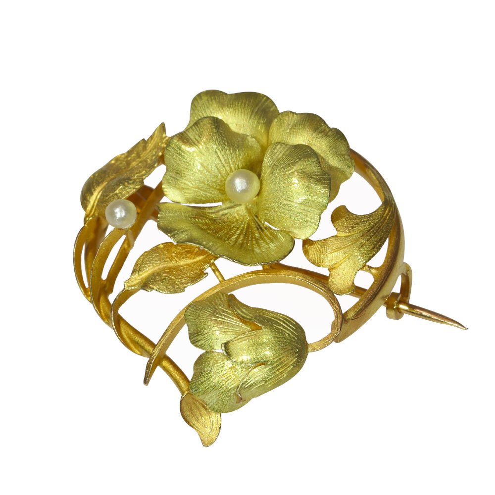 Antique Art Nouveau Floral Pearl Brooch