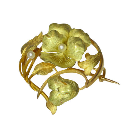 Antique Art Nouveau Floral Pearl Brooch