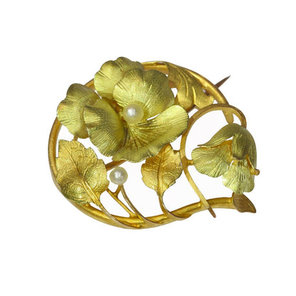 Antique Art Nouveau Floral Pearl Brooch
