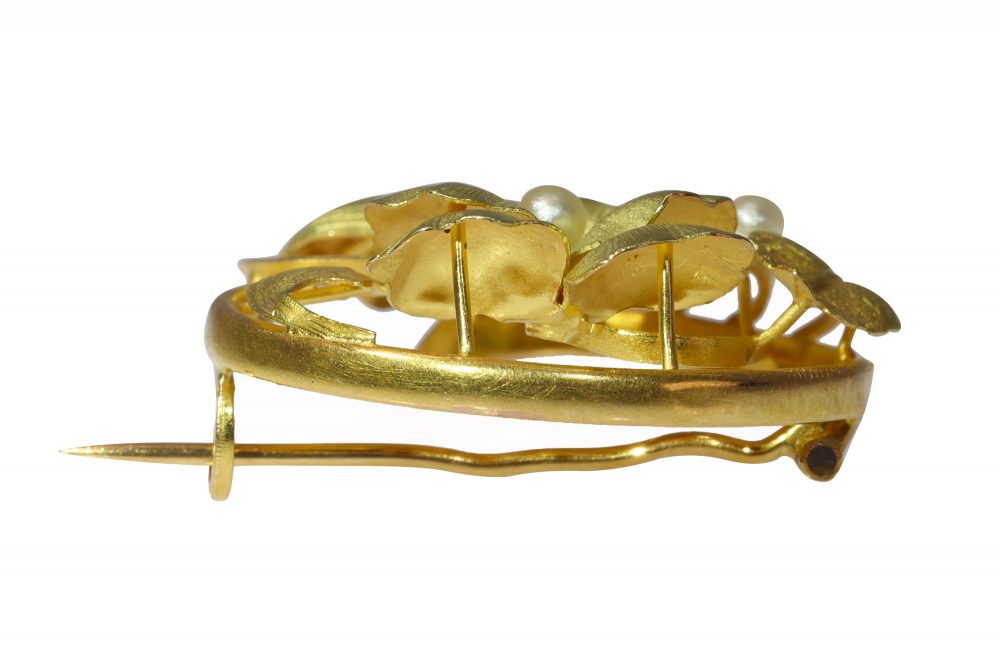 Antique Art Nouveau Floral Pearl Brooch