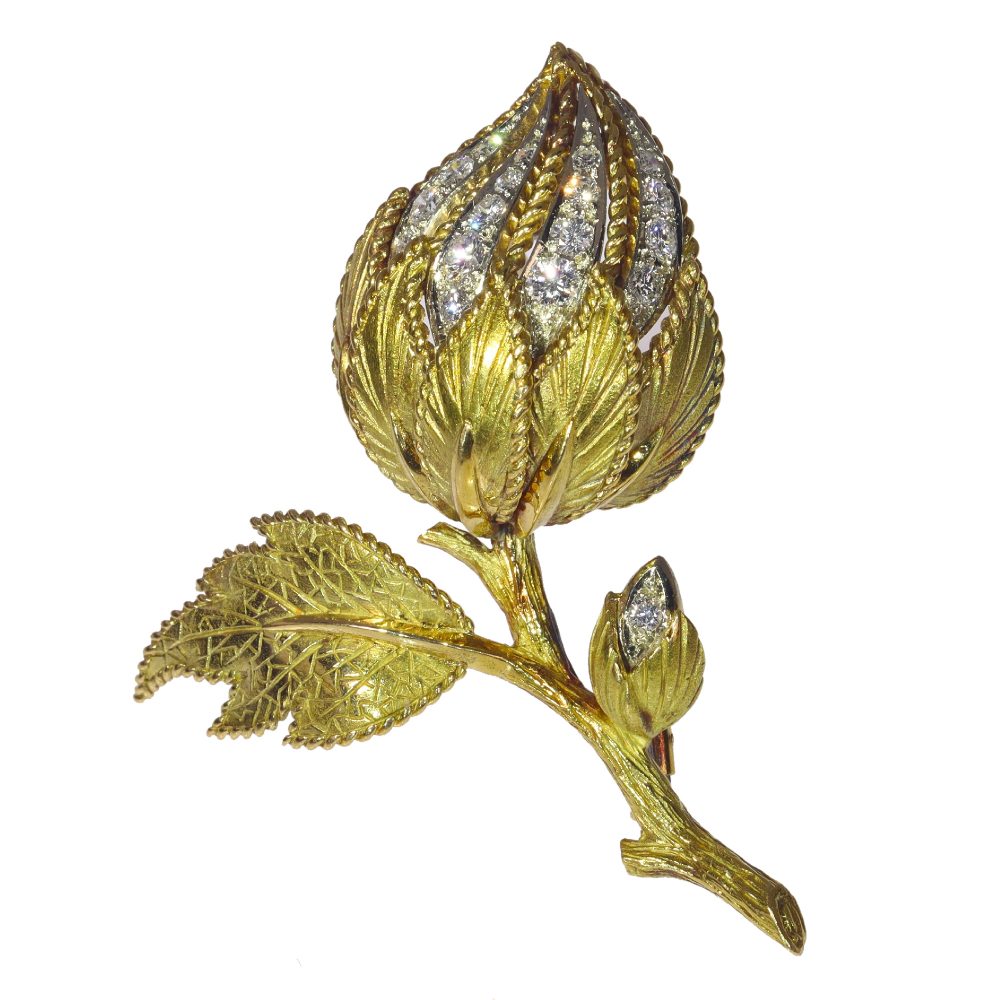 Vintage Diamond Set Flower Brooch