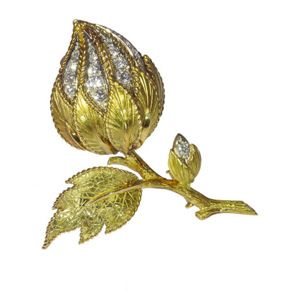 Vintage Diamond Set Flower Brooch