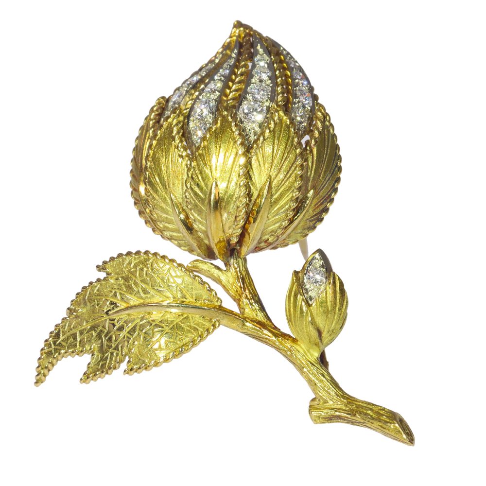 Vintage Diamond Set Flower Brooch