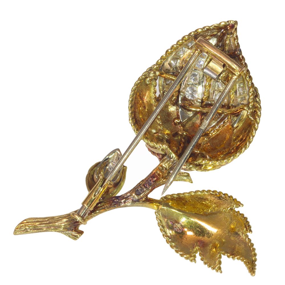 Vintage Diamond Set Flower Brooch