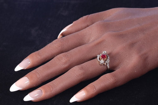 Belle Epoque Old Cut Diamond Engagement Ring In Two Tone Gold