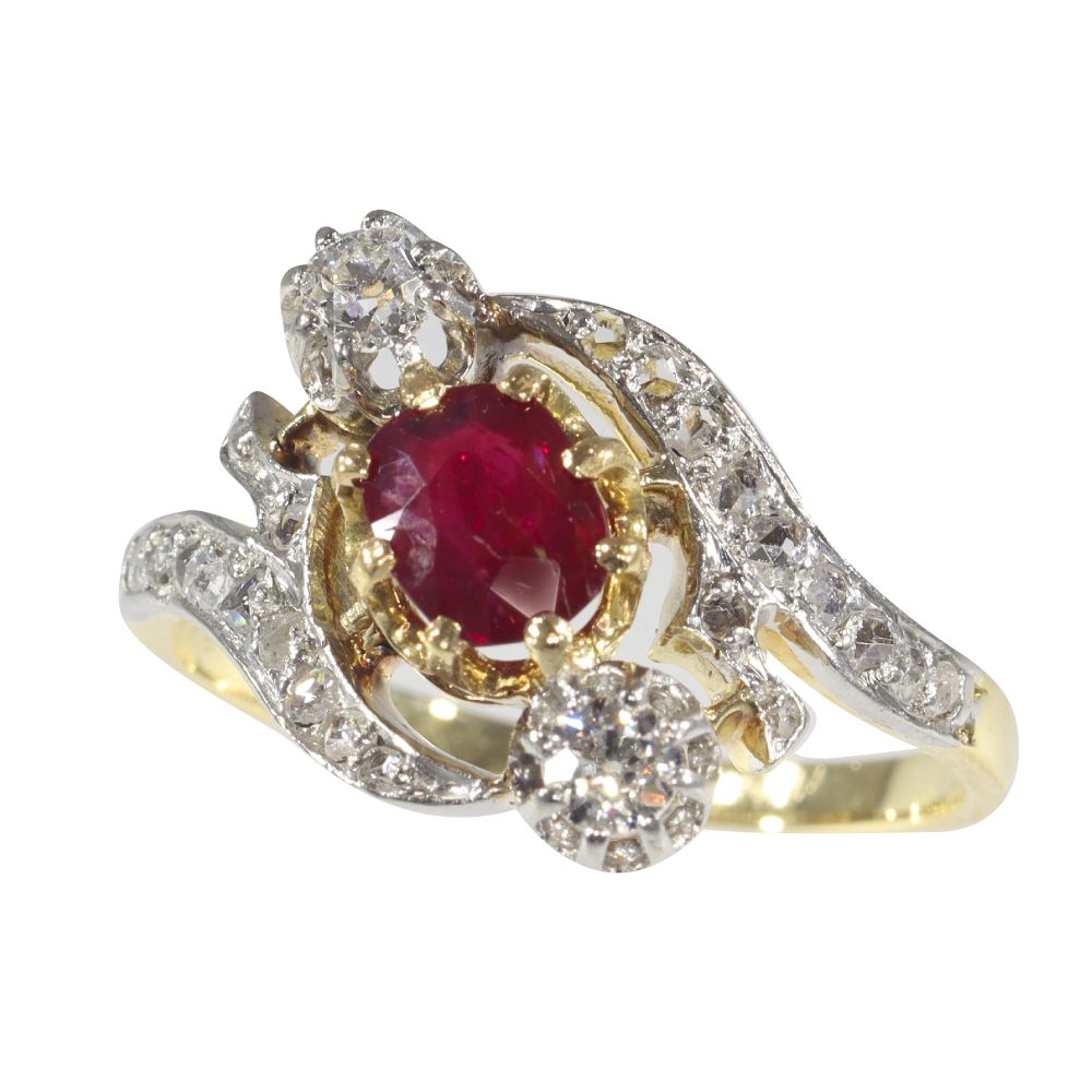 Belle Epoque Old Cut Diamond Engagement Ring In Two Tone Gold