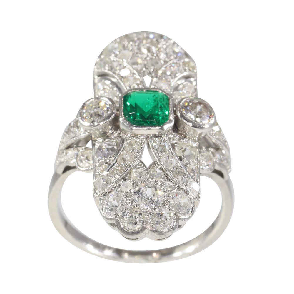Emerald side deco ring